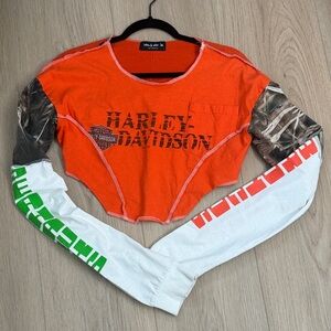 Custom made!! Harley-Davidson Orange Crop Top with Camo and White Sleeves